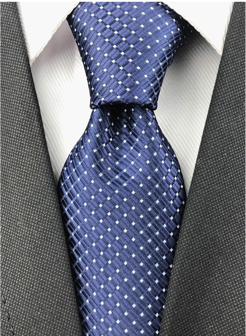 Elfeves Men's Classic Navy Blue Jacquard Woven Ties Check Pattern Easy-matching Wedding Formal Neckties - Image 2